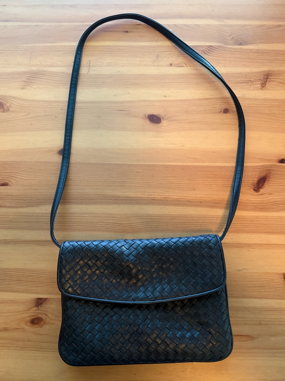 Woven Leather Crossbody Bag in Black